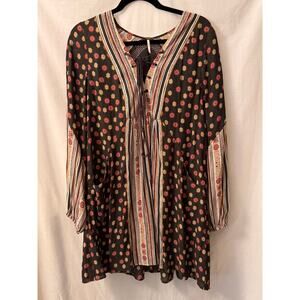 Free People Pebble Rain or Shine Boho Lace up  Swing Dress M